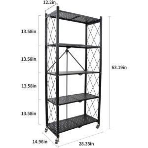 5 Tier Foldable Storage Shelves with Wheels - Image 4