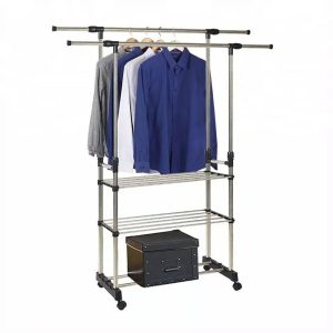 Double Pole Clothes Hanger With 3 Shelves 0036 - Image 3
