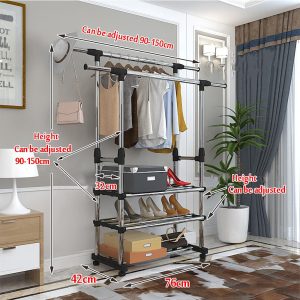 Double Pole Clothes Hanger With 3 Shelves 0036 - Image 4