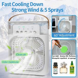Portable Air Cooler Diffuser Desk Fan With LED Night Light & Timer - Image 6