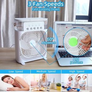 Portable Air Cooler Diffuser Desk Fan With LED Night Light & Timer - Image 7