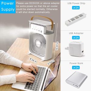 Portable Air Cooler Diffuser Desk Fan With LED Night Light & Timer - Image 9