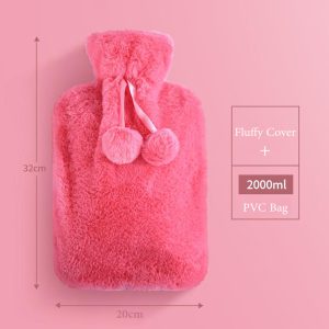 2L PVC Hot Water Bottle With Fluffy Cover (L32 x W20)cm - Image 3