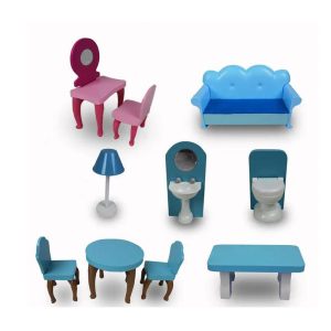 Wooden Girls Doll House 3 Level Kids Pretend Play Toys Furniture Set - Image 2