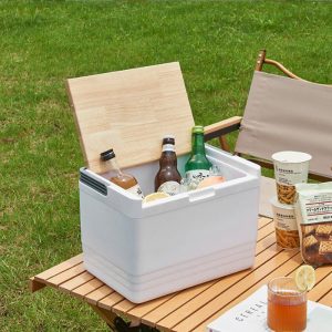 Camping Cooler With Wooden Lid - Image 1