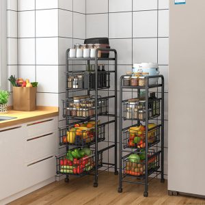 Kitchen Floor Fruit Bowls with Wheel Carbon Storage Rack - Image 1