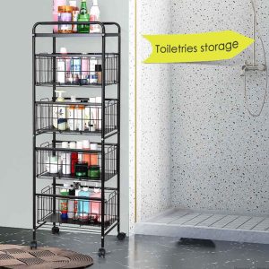 Kitchen Floor Fruit Bowls with Wheel Carbon Storage Rack - Image 4