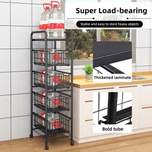 Kitchen Floor Fruit Bowls with Wheel Carbon Storage Rack - Image 5