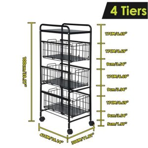 Kitchen Floor Fruit Bowls with Wheel Carbon Storage Rack - Image 7