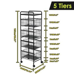 Kitchen Floor Fruit Bowls with Wheel Carbon Storage Rack - Image 8