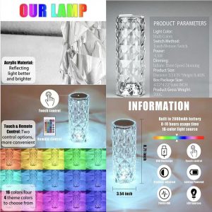 Crystal Table Lamp, 16 Colors Night Light Touching＆Remote - Image 6