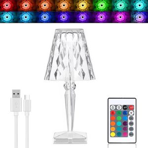 Crystal Table Lamp, 16 Colors Night Light Touching＆Remote - Image 1