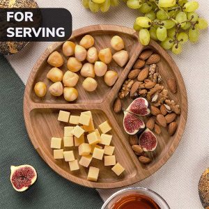 Round Wooden Serving Tray with 3 Sections - Image 3