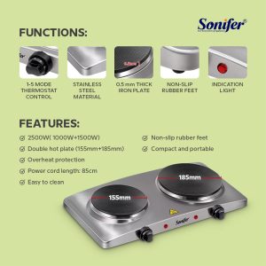 Sonifer SF-3049, Electric Hot Plate 1000W - 1500W - Image 2