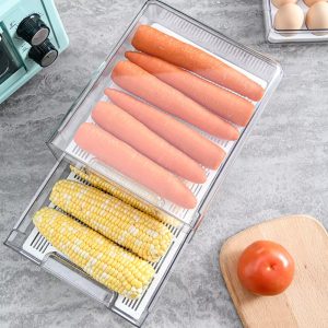 Double Layer Fridge Storage Box with Drain Plate JS-8770 - Image 1
