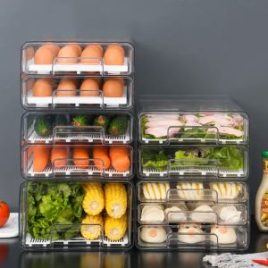 Double Layer Fridge Storage Box with Drain Plate JS-8770 - Image 2