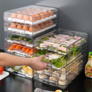 Double Layer Fridge Storage Box with Drain Plate JS-8770 - Image 4