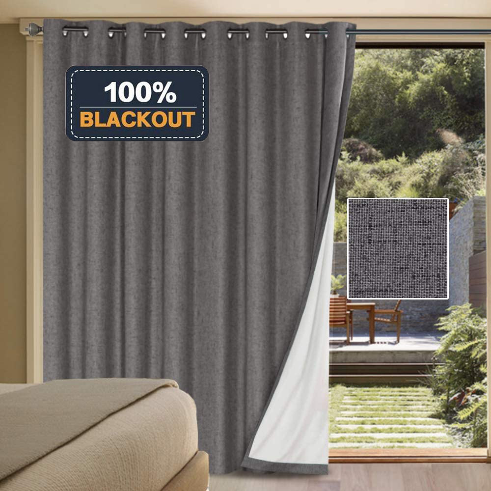 Dark Grey Blackout Curtains 140x240cm, Textured Linen Look