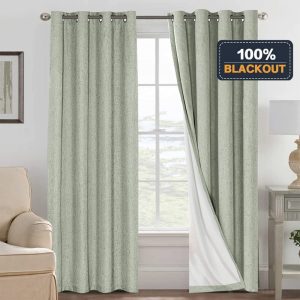 Green Blackout Curtains 140x240cm, Textured Linen Look - Image 1