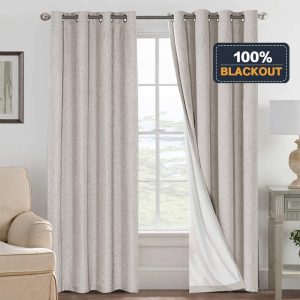 Beige Blackout Curtains 140x240cm, Textured Linen Look - Image 1