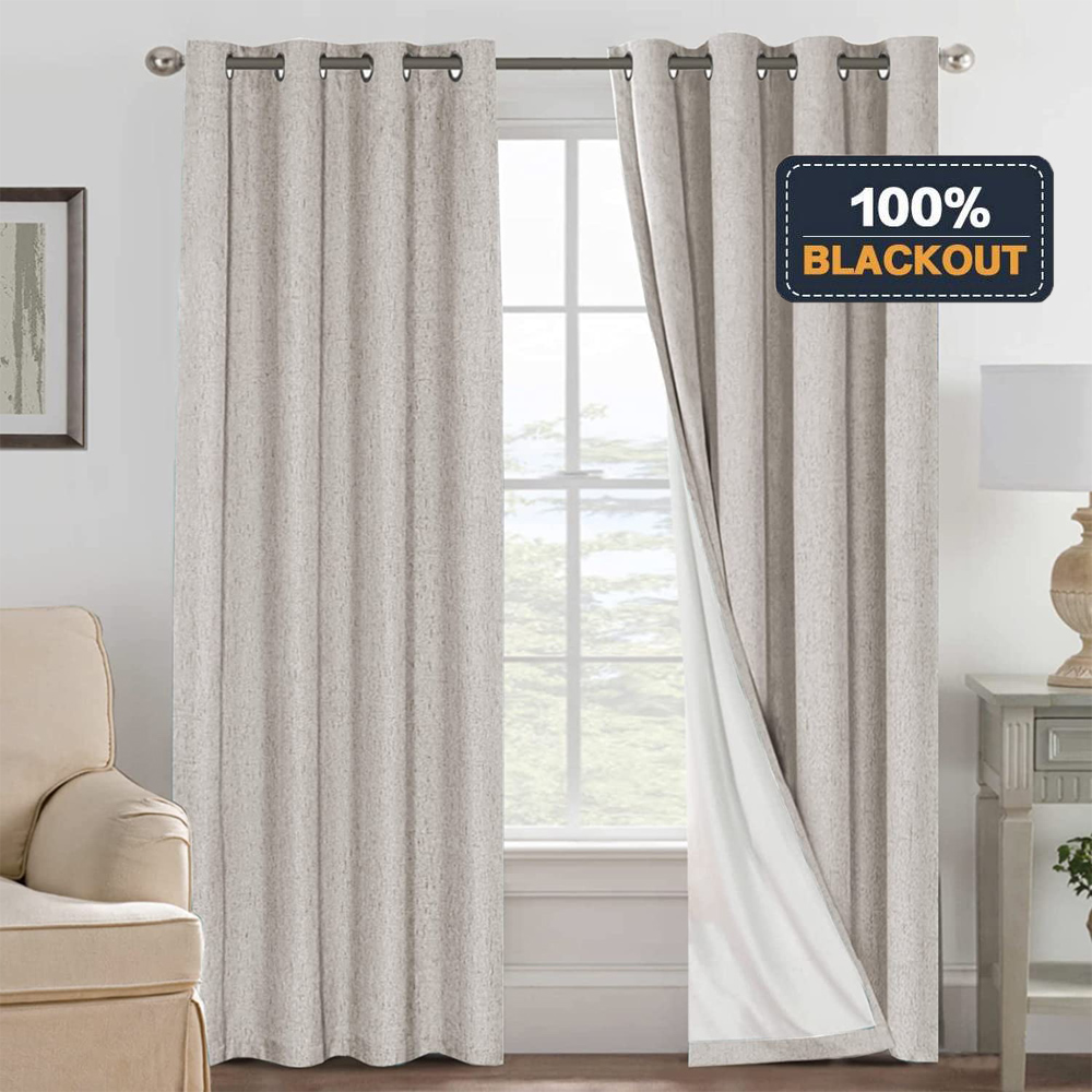 Beige Blackout Curtains 140x240cm, Textured Linen Look - TezkarShop ...