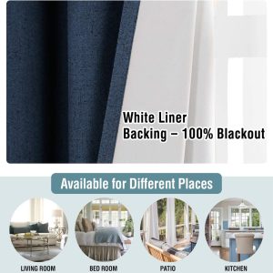 Navy Blackout Curtains 140x240cm, Textured Linen Look - Image 5