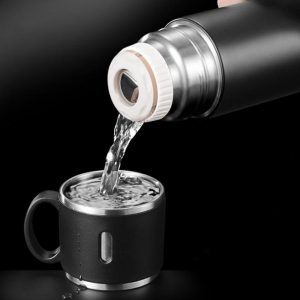 Double Wall Stainless Steel Thermos 500ml Vacuum Gift Set with Two Cups Hot & Cold - Image 7