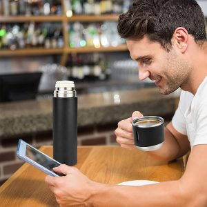 Double Wall Stainless Steel Thermos 500ml Vacuum Gift Set with Two Cups Hot & Cold - Image 5