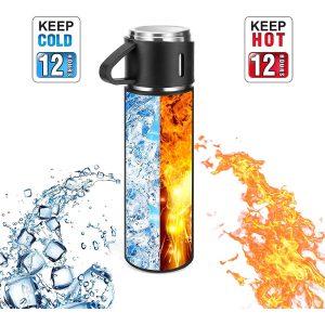 Double Wall Stainless Steel Thermos 500ml Vacuum Gift Set with Two Cups Hot & Cold - Image 4