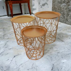 3 Side Tables Gold-Plated Metal and Paulownia Wood - Image 3