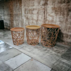 3 Side Tables Gold-Plated Metal and Paulownia Wood - Image 4