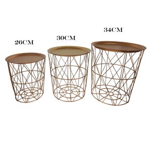 3 Side Tables Gold-Plated Metal and Paulownia Wood - Image 5