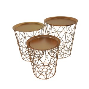 3 Side Tables Gold-Plated Metal and Paulownia Wood - Image 6