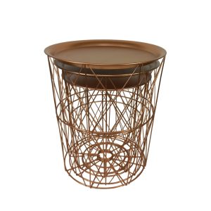 3 Side Tables Gold-Plated Metal and Paulownia Wood - Image 7