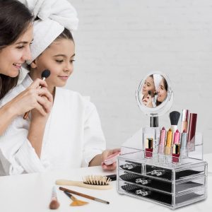 Acrylic Cosmetic Organizer, 3 Drawer Set with Mirror #8804-22 - Image 4