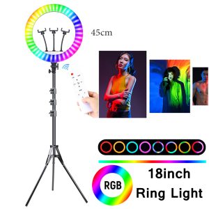 45cm RGB Led Ring Light Selfie With Remote & 2.1m Tripod - Image 1