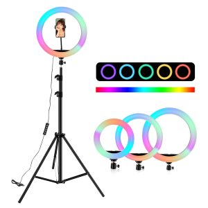 33cm RGB LED Selfie Ring Light With 2.1m Stand - Image 1