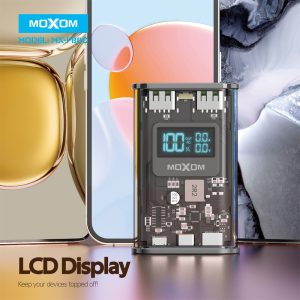 Moxom MX-PB80 PD 20W 10000mAh SCP 22.5W Super Fast Charge Transparent LCD Powerbank - Image 4