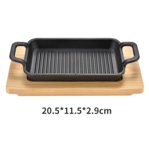 Rectangle Cast Iron Grilling Pan With Wooden Base - Image 1