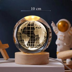 10 cm Earth Crystal Glass Ball Light 3D Nightlight Wooden LED Display Base Stand - Image 2