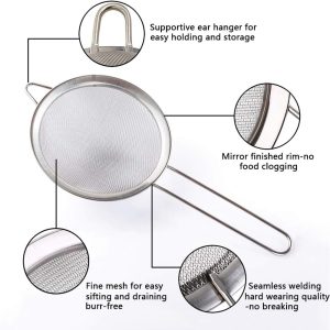 Premium Fine Mesh Strainers Stainless Steel Set of 3 Kitchen Sieves - Image 3
