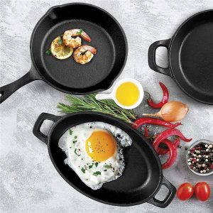 Gratin Dish, Cast Iron Skillet with Wooden Serving Tray - Image 2