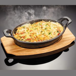 Gratin Dish, Cast Iron Skillet with Wooden Serving Tray - Image 4