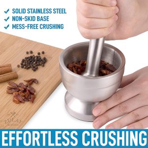Stainless Steel Mortar and Pestle Set With Protective Lid 12-cm - Image 5