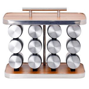 12-JARS Stainless Steel Wood Grain Spice Rack - Image 3