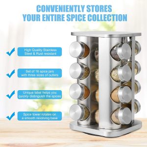 16-JARS 100ML Stainless Steel Rotating Seasoning Spice Jar Set - Image 3