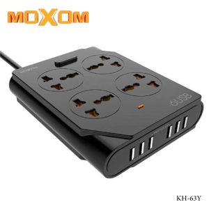 Moxom KH-63Y,  Extension Lead with USB 6 Ports - Black - Image 1