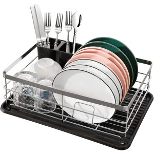 Dish Drainer Rack with Cutlery Holder and Drip Tray - Image 1
