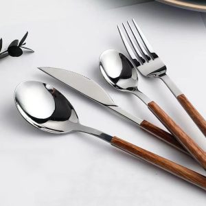 Stainless Steel Cutlery Set With Wood 24-Piece - Image 3