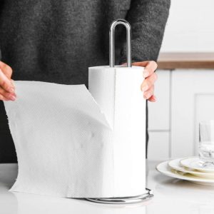 Tissue Holder Standing Rack with Weighted Base for Kitchen Counter top, Silver - Image 2